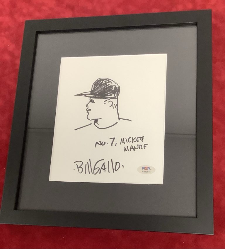Bill Gallo Signed Sketch Original Mickey Mantle One Of One Autograph PSA/DNA