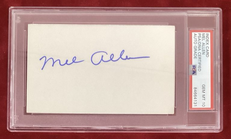 Mel Allen Signed Index Card Baseball Yankees Announcer PSA/DNA Auto Gem Mt 10