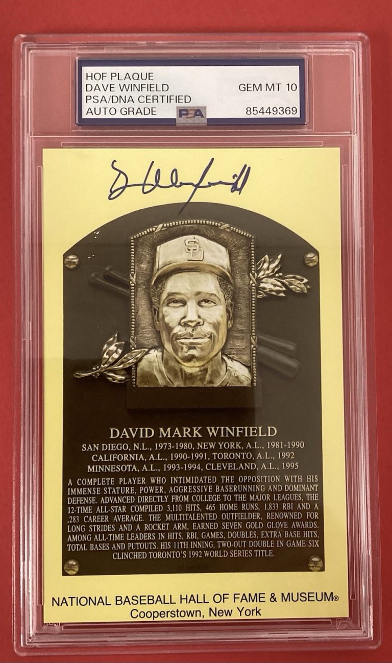 Dave Winfield Signed Gold Plaque HOF Postcard Yellow Autograph PSA/DNA Auto 10