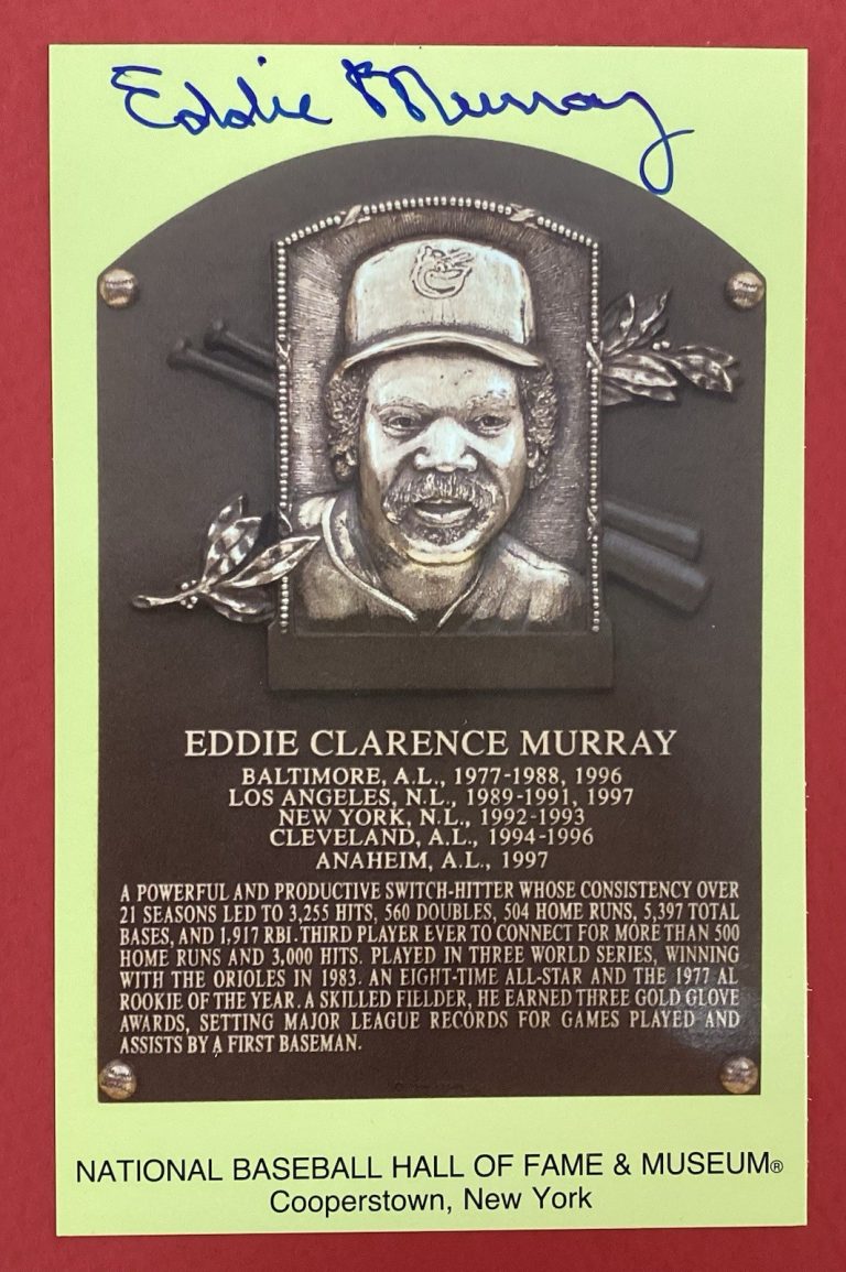 Eddie Murray Signed Gold HOF Plaque Postcard Yellow Orioles 500 HR Autograph JSA