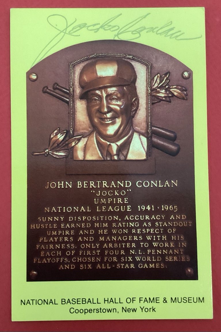 Jocko Conlon Signed Gold HOF Plaque Postcard Yellow Umpire Autograph TPG