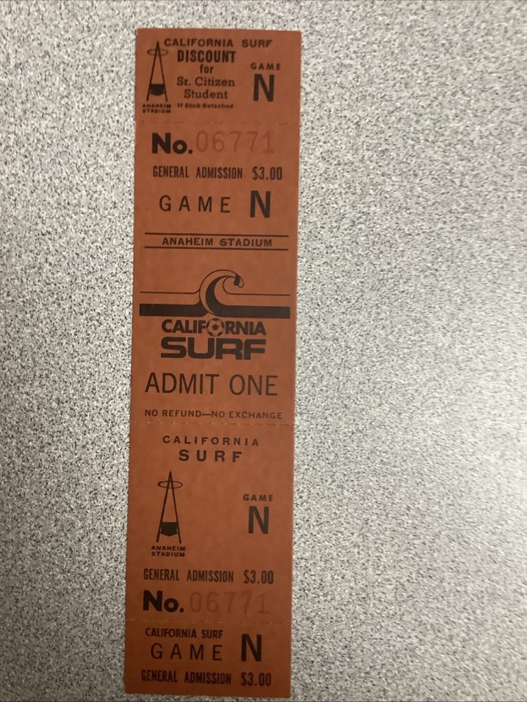 California Surf Soccer NASL Full Unused Ticket Circa 1980 Anaheim Stadium