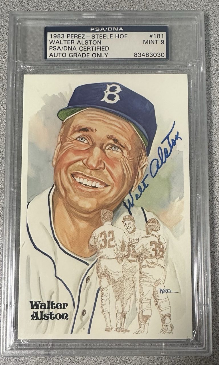 Walt Alston Signed Perez Steele Postcard Dodgers Autograph PSA/DNA Mint 9 RARE