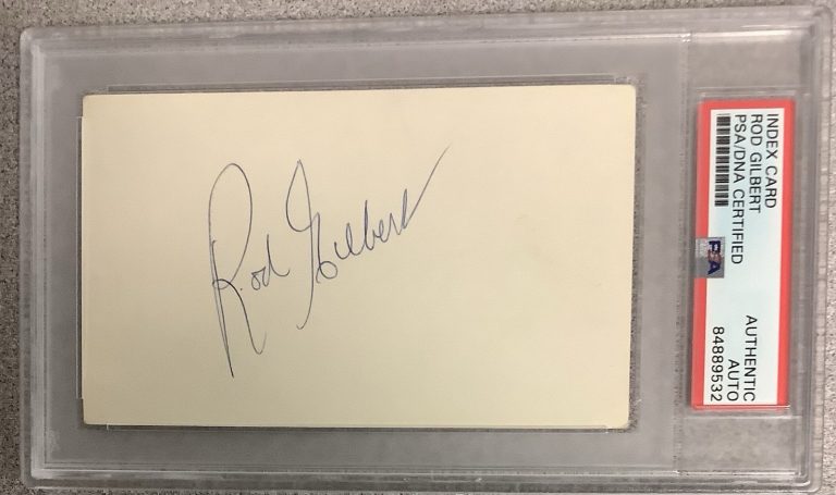Rod Gilbert Signed Index Card NHL Hockey HOF Rangers Gag Line Autograph PSA/DNA