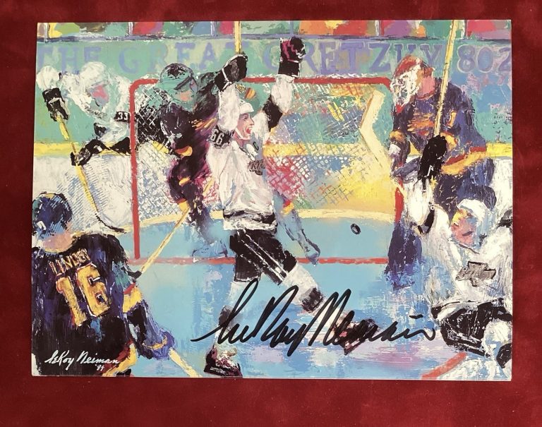 LeRoy Neiman Signed Postcard Kings Hockey Wayne Gretzky 802 Autograph JSA