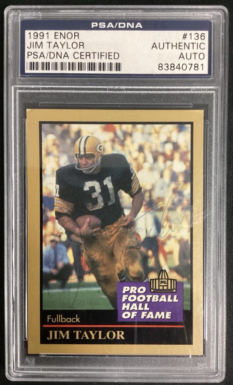 Jim Taylor Signed 1991 Enor #136 Football Card HOF Packers Autograph PSA/DNA