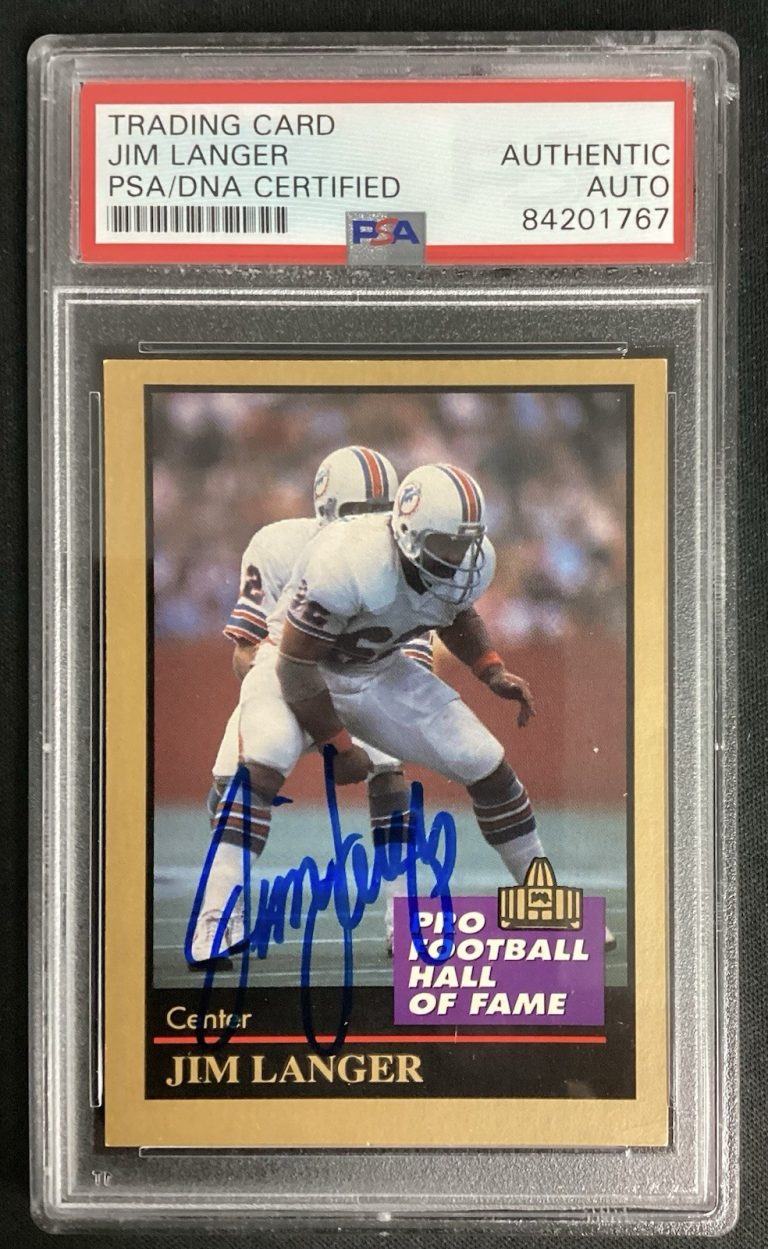 Jim Langer Signed 1991 Enor #82 Football Card HOF Dolphins Autograph PSA/DNA #1