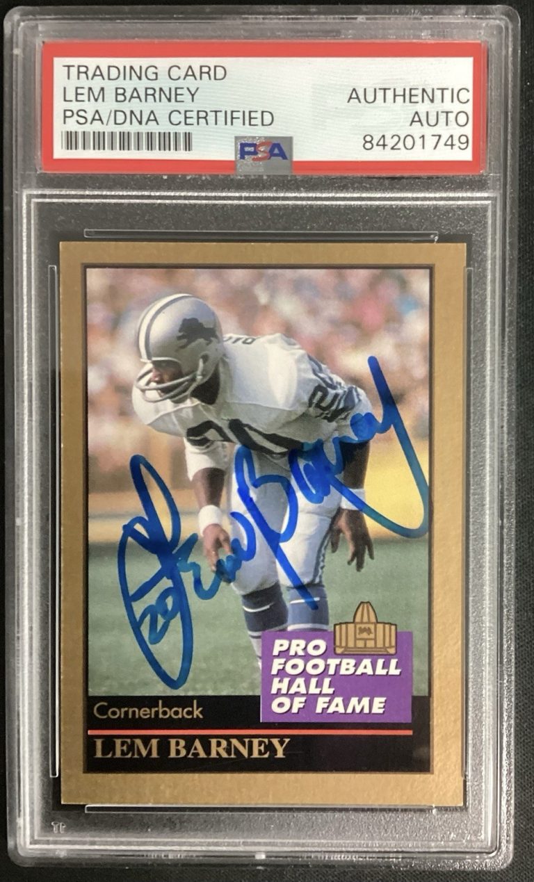Len Barney Signed 1991 Enor #161 Football Card HOF Lions Autograph PSA/DNA