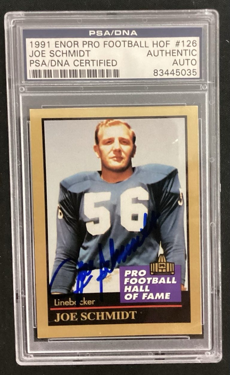 Joe Schmidt Signed 1991 Enor #126 Football Card HOF Lions Autograph PSA/DNA