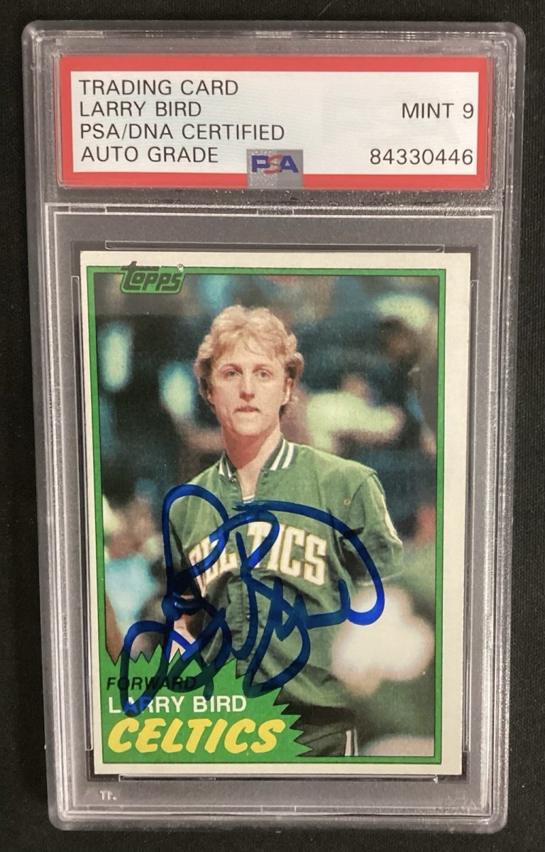 Larry Bird Signed 1981 Topps #4 Card Boston Celtics HOF PSA/DNA Blue Auto Mint 9