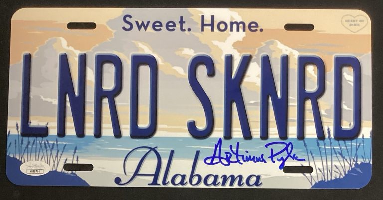 Artimus Pyle Signed License Plate Sweet Home Alabama Lynyrd Skynyrd Auto HOF JSA