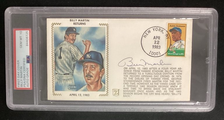 Billy Martin Signed FDC Envelope Returns April 1983 Yankees Auto PSA/DNA Gem 10