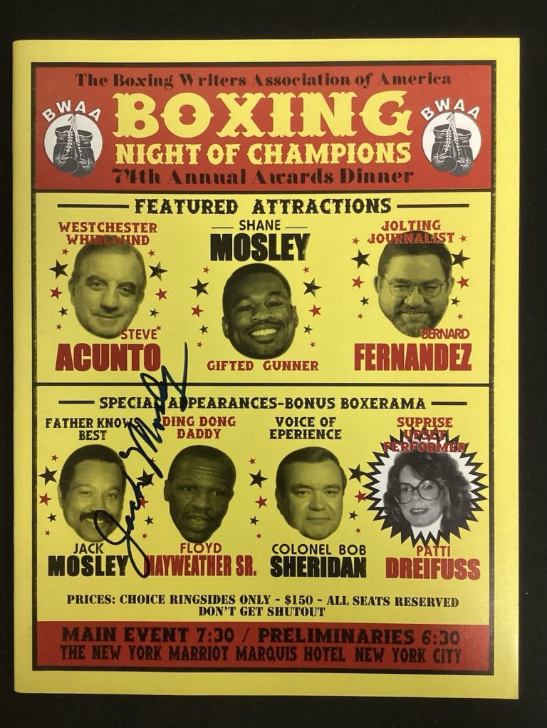 Jack Mosley Signed Program Boxing Writers 74th Annual Award Dinner Autograph TPG