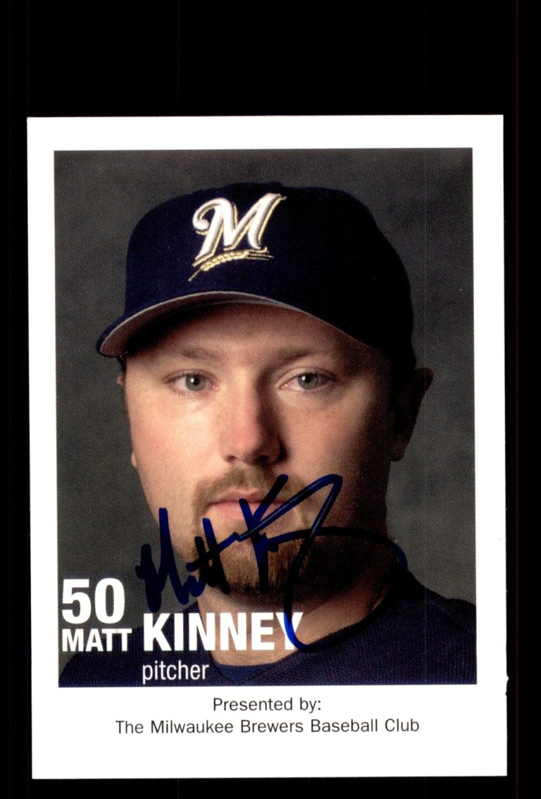 Signed Baseball Card Auto Matt Kinney 2003 Milwaukee Brewers Police