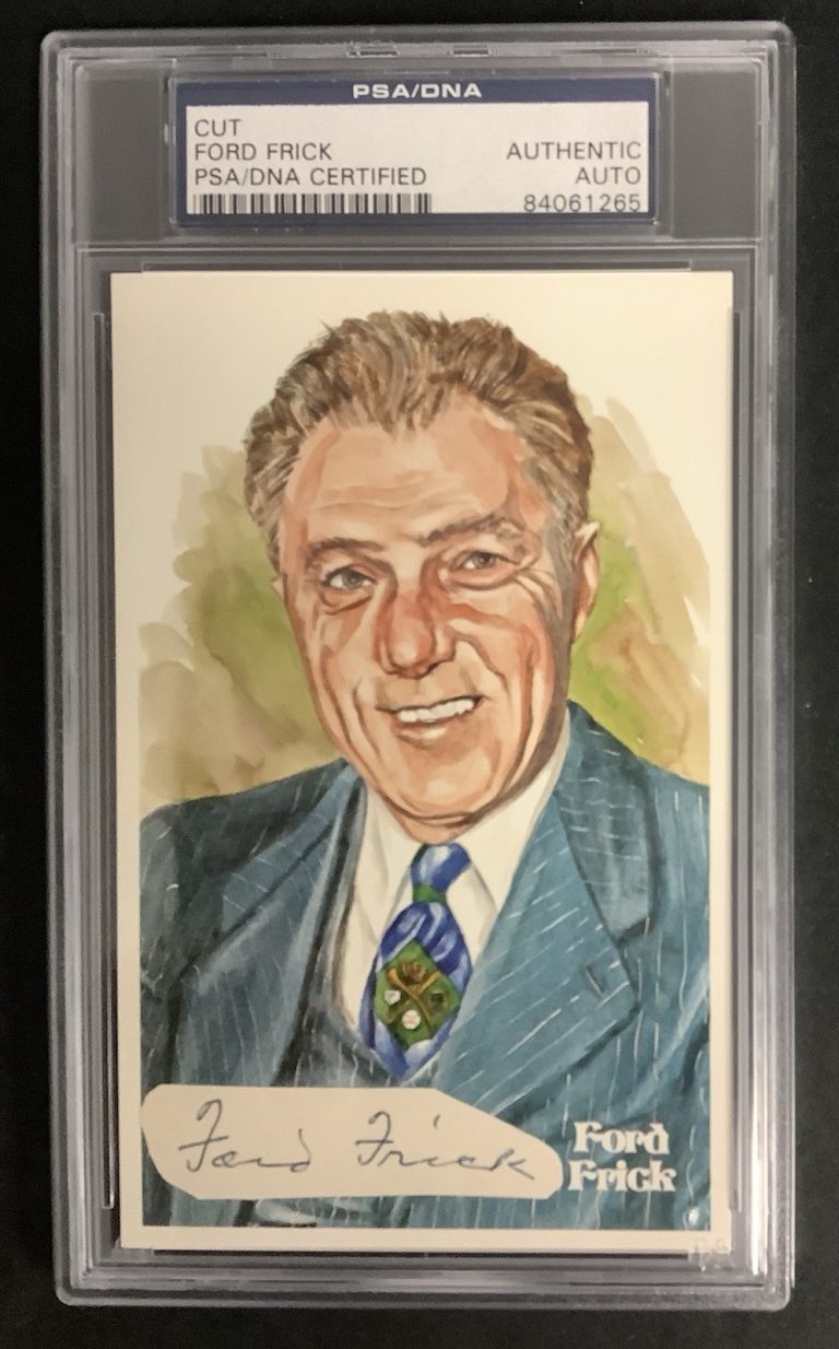 Ford Frick Signed Perez Steele Postcard Cut Index HOF Founder Autograph PSA/DNA
