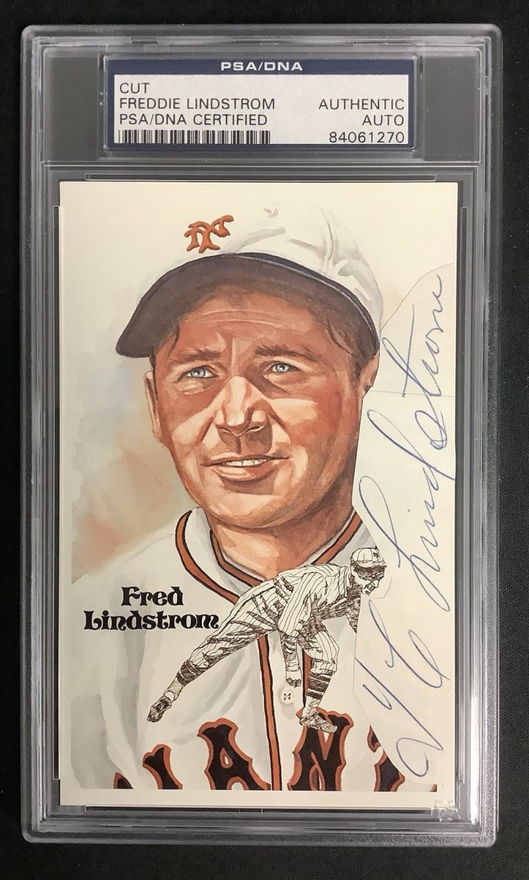 Freddie Lindstrom Signed Perez Steele Postcard Cut Index Giant Autograph PSA/DNA