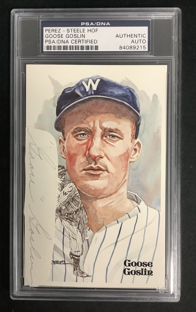 Goose Goslin Signed Perez Steele Postcard Cut Index Senators Autograph PSA/DNA