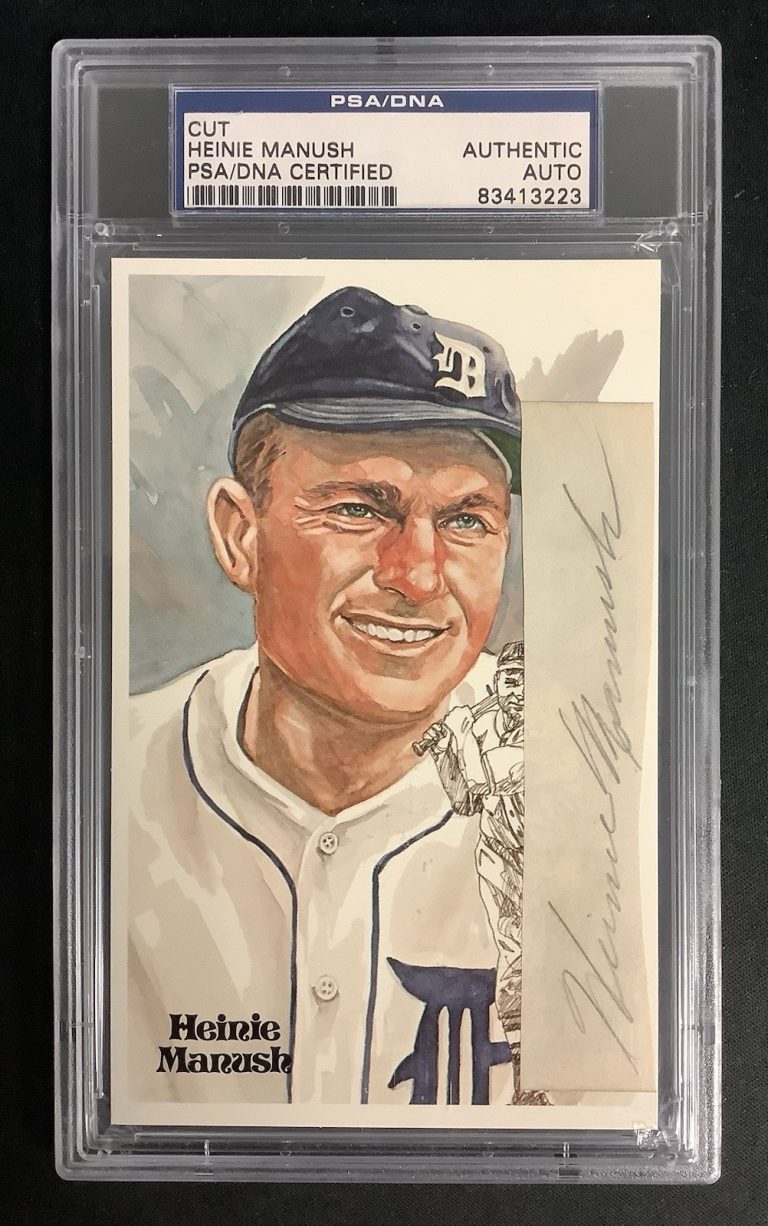 Heinie Manush Signed Perez Steele Postcard Cut Index Tigers Autograph PSA/DNA
