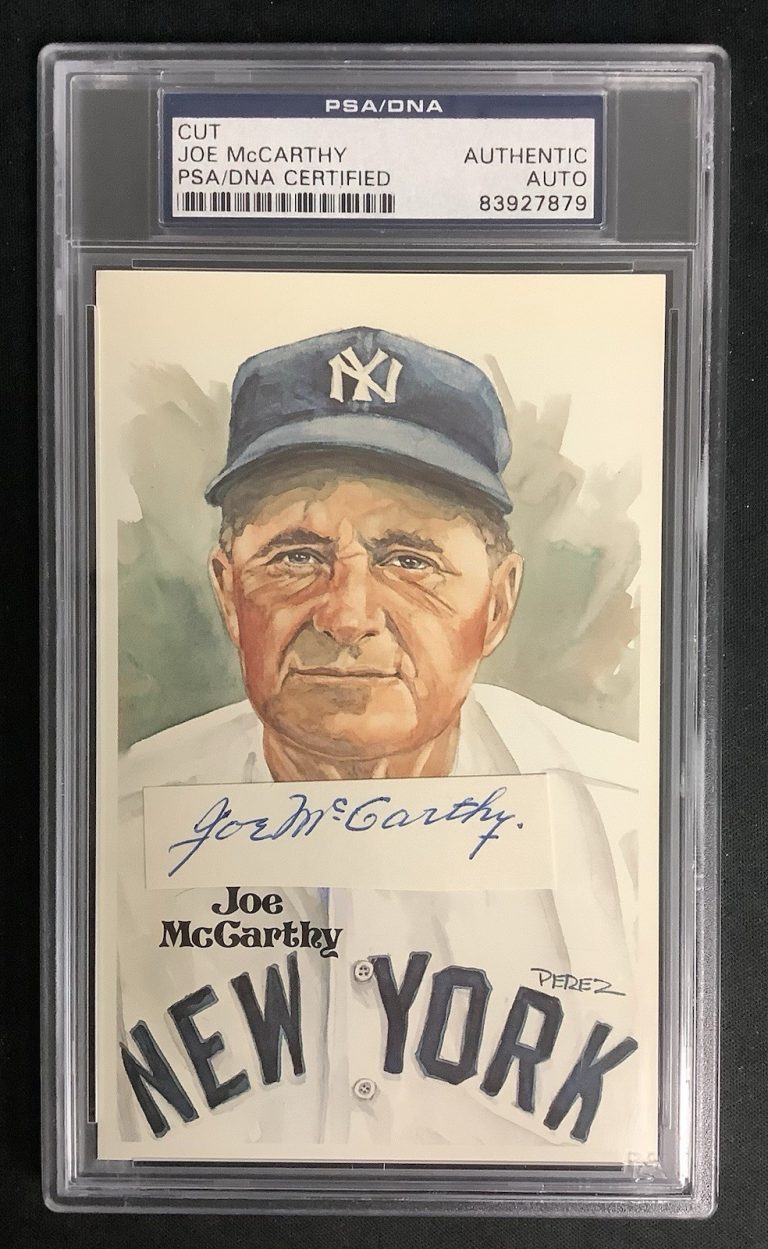 Joe McCarthy Signed Perez Steele Postcard Cut Index Yankees Autograph PSA/DNA