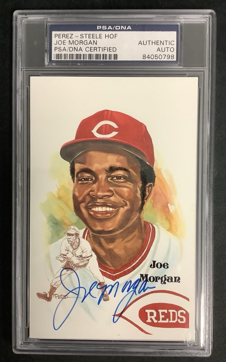 Joe Morgan Signed Perez Steele Postcard Baseball HOF Reds Autograph PSA/DNA