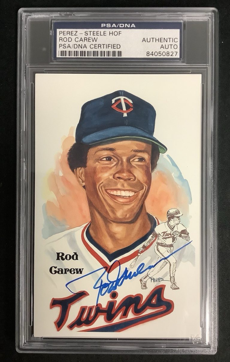 Rod Carew Signed Perez Steele Postcard Baseball HOF Twins Autograph PSA/DNA