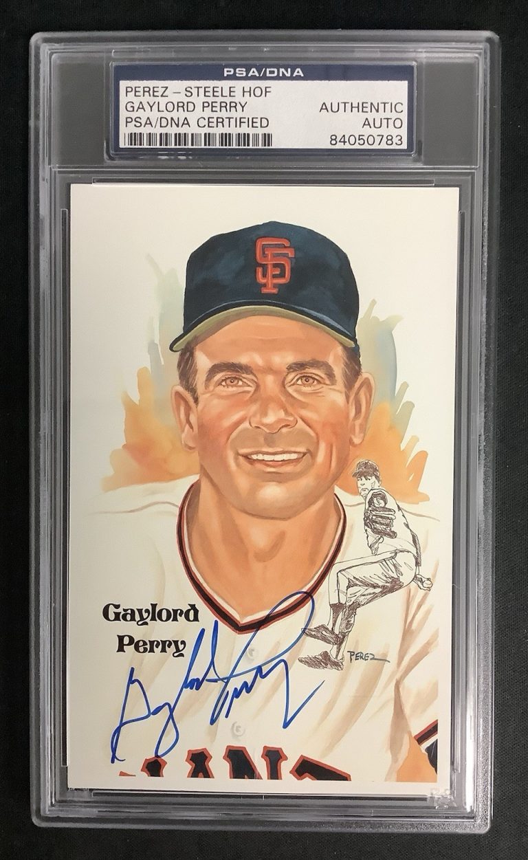 Gaylord Perry Signed Perez Steele Postcard Baseball HOF Giants Autograph PSA/DNA