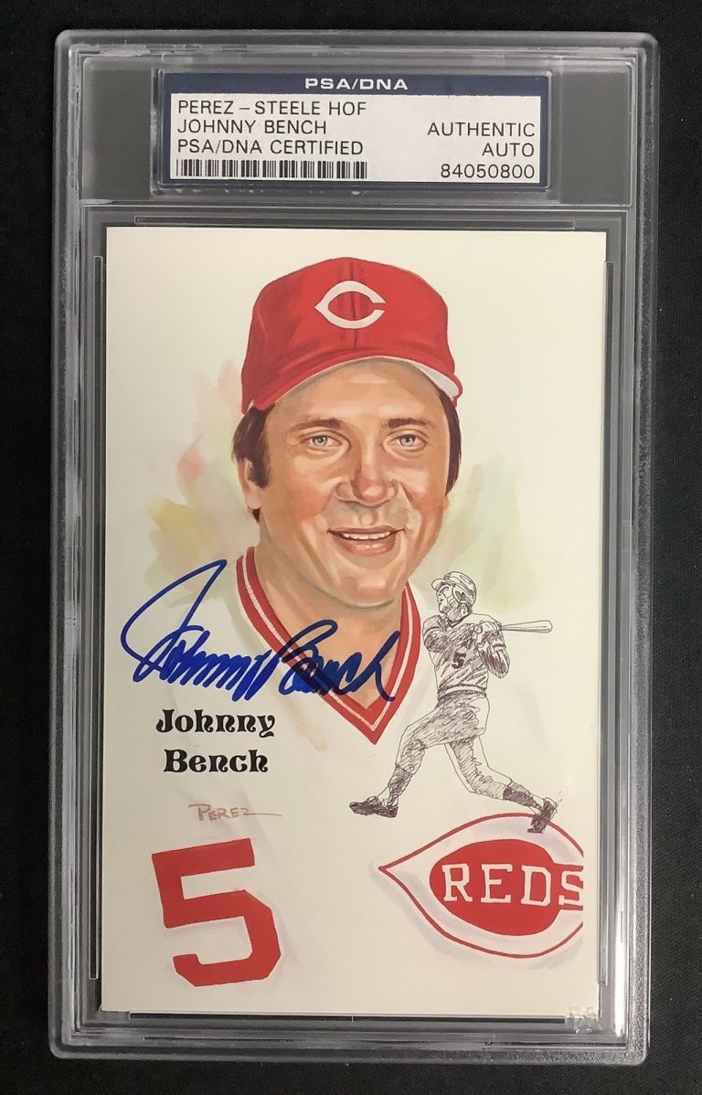 Johnny Bench Signed Perez Steele Postcard Baseball HOF Reds Autograph PSA/DNA
