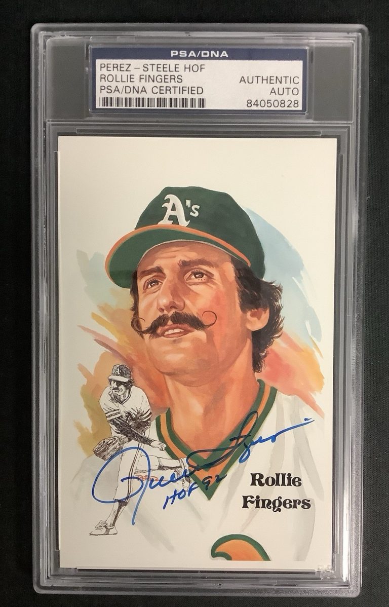 Rollie Fingers Signed Perez Steele Postcard Baseball  HOF A’s Autograph PSA/DNA