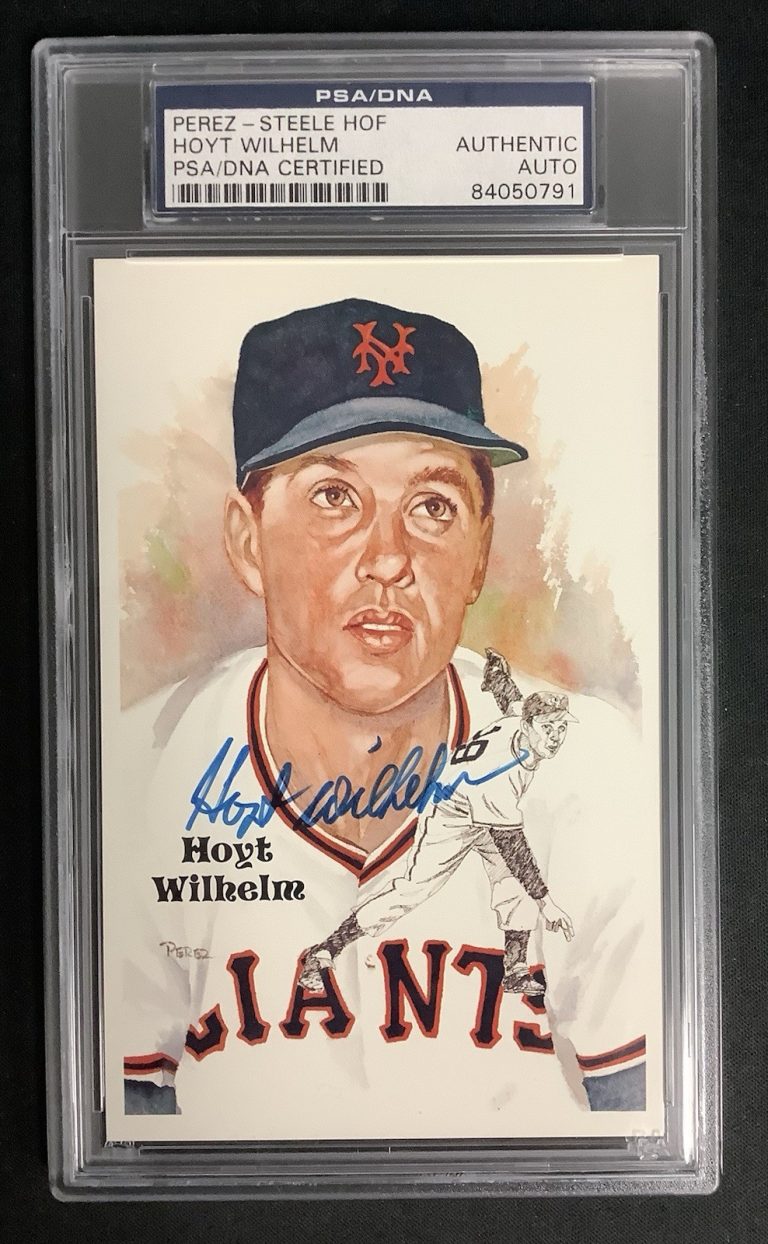 Hoyt Wilhelm Signed Perez Steele Postcard Baseball Giants Autograph PSA/DNA