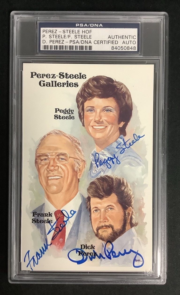 Peggy Steele Frank Dick Perez Signed Perez Steele Postcard Autograph PSA/DNA