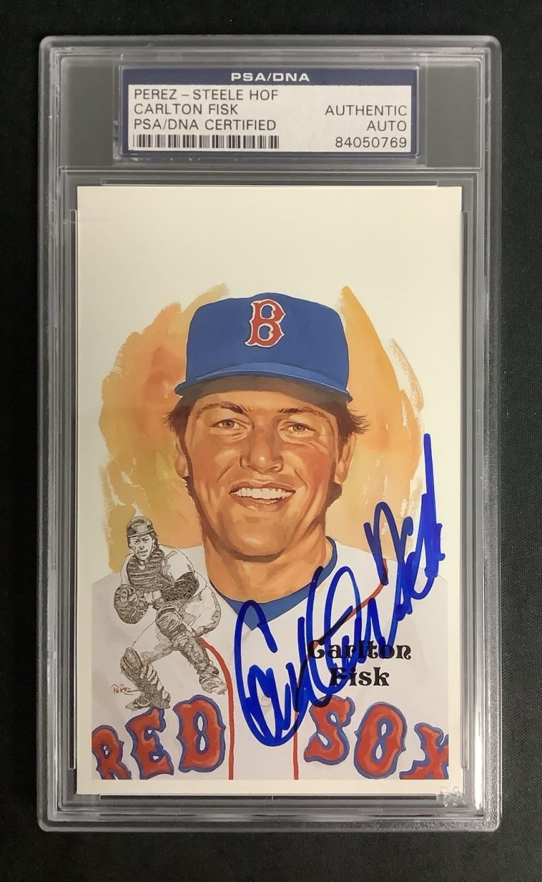 Carlton Fisk Signed Perez Steele Postcard Baseball  HOF Redsox Autograph PSA/DNA
