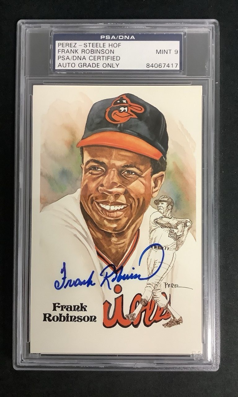 Frank Robinson Signed Perez Steele Postcard Baseball Orioles Autograph PSA/DNA 9