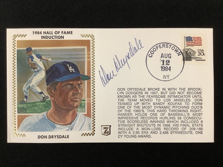 Don Drysdale Signed Gateway Cachet Z Silk Envelope FDC Dodgers Auto HOF 1984 TPG