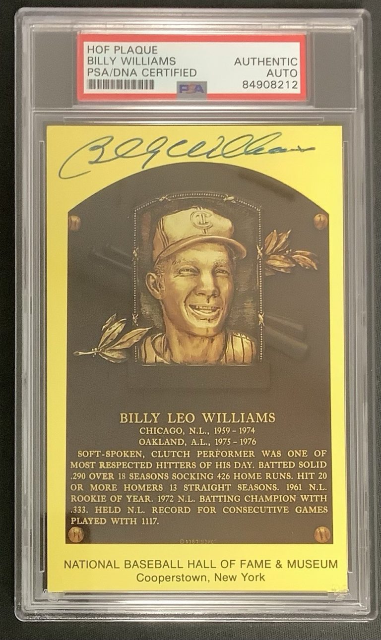Billy Williams Signed Gold HOF Plaque Postcard Yellow Cubs Autograph PSA/DNA