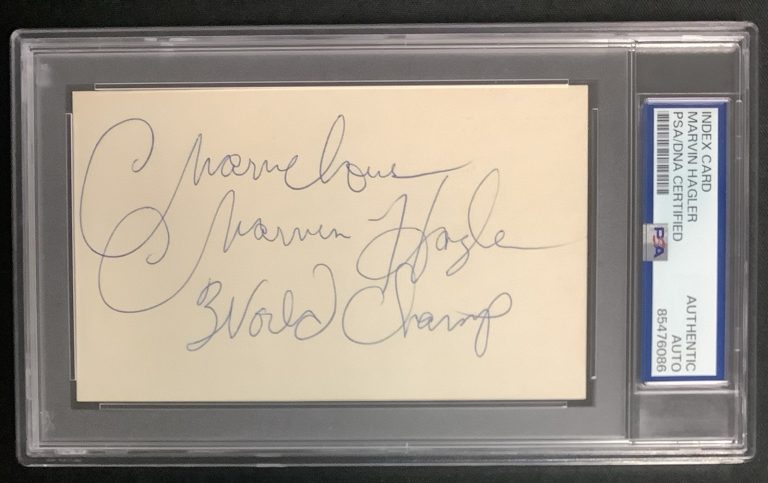 Marvin Hagler Signed Index Card Boxing Champion HOF Autograph Champ PSA/DNA