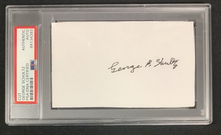 George Schultz Signed Cut Secretary of State Signed Political Autograph PSA/DNA