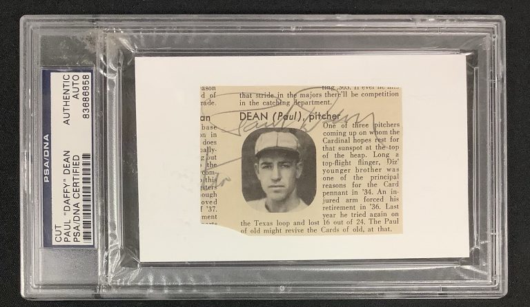 Paul Dean Signed Cut Baseball Index Card Like Autograph HOF Cardinals PSA/DNA