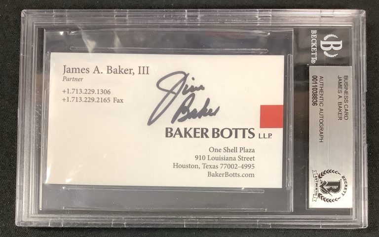 James Brady Signed Business Card Secretary of State Autograph Beckett BAS