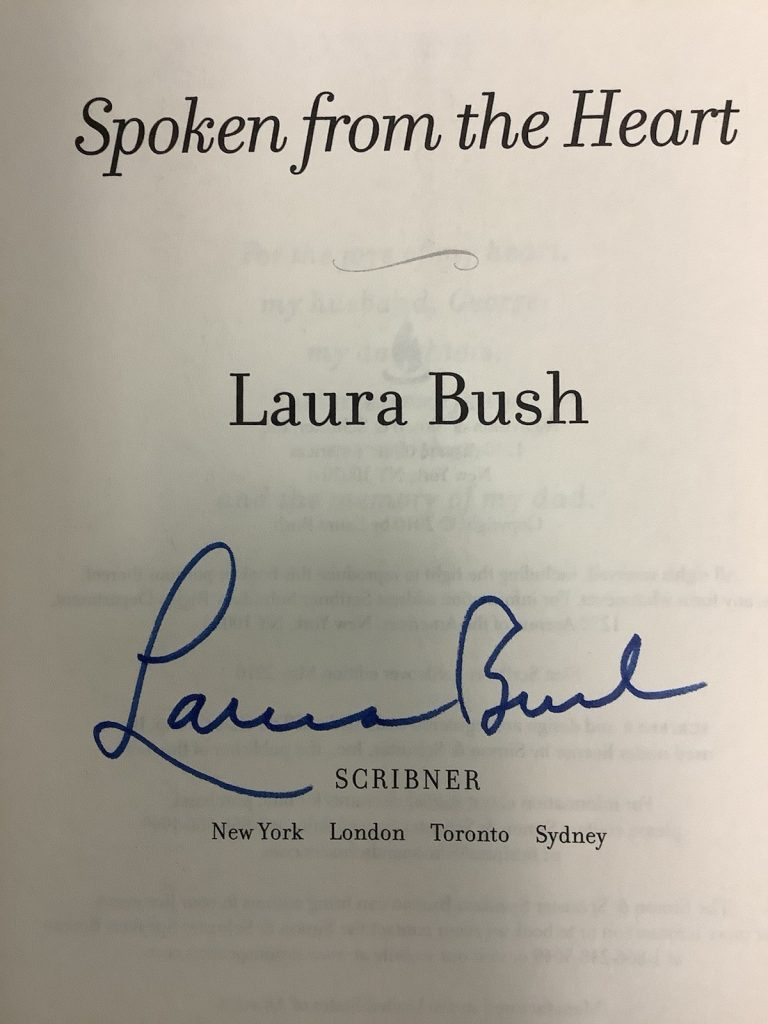 Laura Bush Signed Book Spoken From The Heart HCB First Lady Autograph JSA