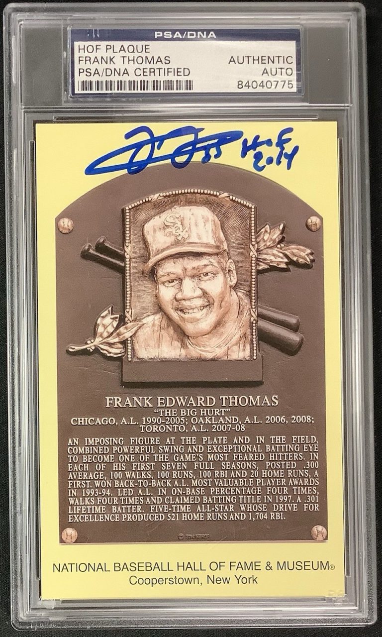 Frank Thomas Signed Gold HOF Plaque Postcard Yellow WhiteSox Autograph PSA/DNA