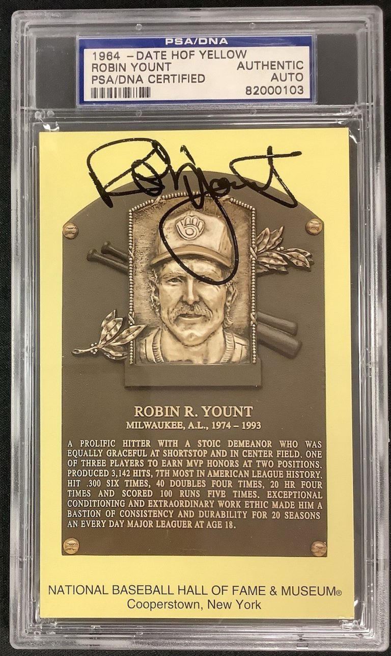 Robin Yount Signed Gold HOF Plaque Postcard Yellow Brewers Autograph PSA/DNA