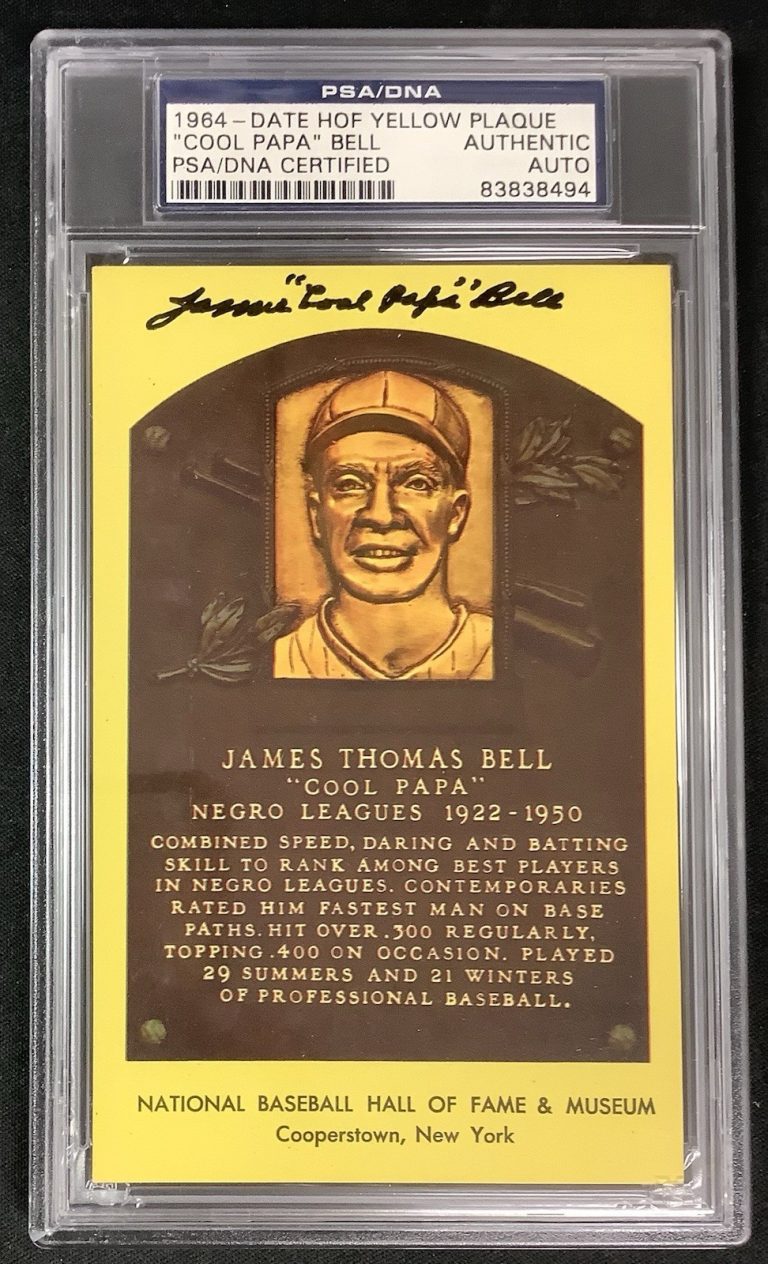 James Cool Papa Bell Signed Gold HOF Plaque Postcard Yellow Autograph PSA/DNA TB