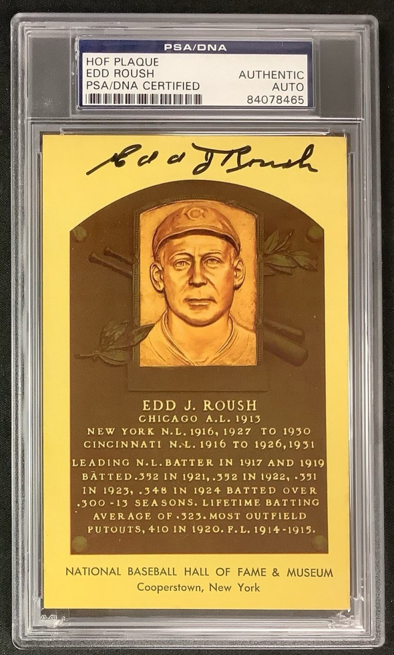 Edd Roush Signed Plaque Postcard Yellow White Sox Gold HOF Autograph PSA/DNA #2