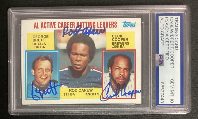 George Brett Signed 1984 Topps #710 Baseball Rod Carew Cooper Auto PSA/DNA 10