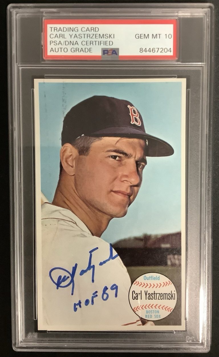 Carl Yastrzemski Signed 1964 Topps Giant #48 Sox HOF89 Inscr PSA/DNA Auto Gem 10