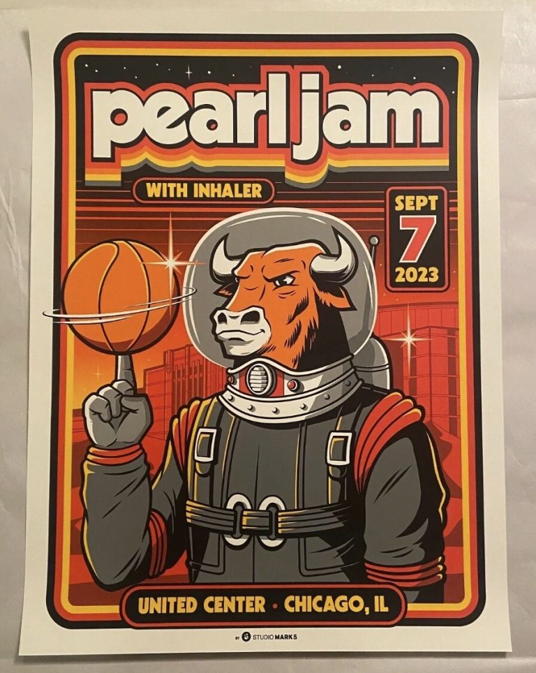 Pearl Jam Chicago Poster 9/7/2023 Mark 5 Jamotillo Bulls Astronaut Eddie Vedder