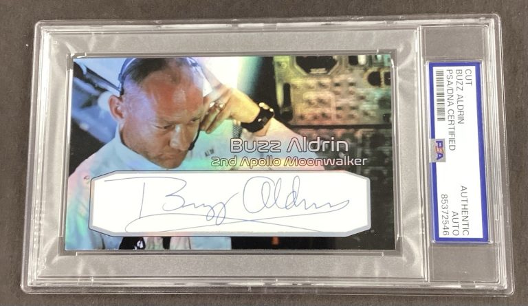 Buzz Aldrin Signed Card Cut Custom Apollo 11 Space Slab Autograph 1/1 PSA/DNA