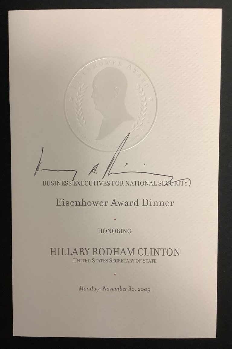 Henry Kissinger Signed Program Eisenhower Dinner Hillary Clinton Autograph JSA