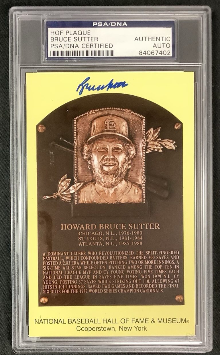 Bruce Sutter Signed Gold HOF Plaque Postcard Yellow Cubs Autograph PSA/DNA #2
