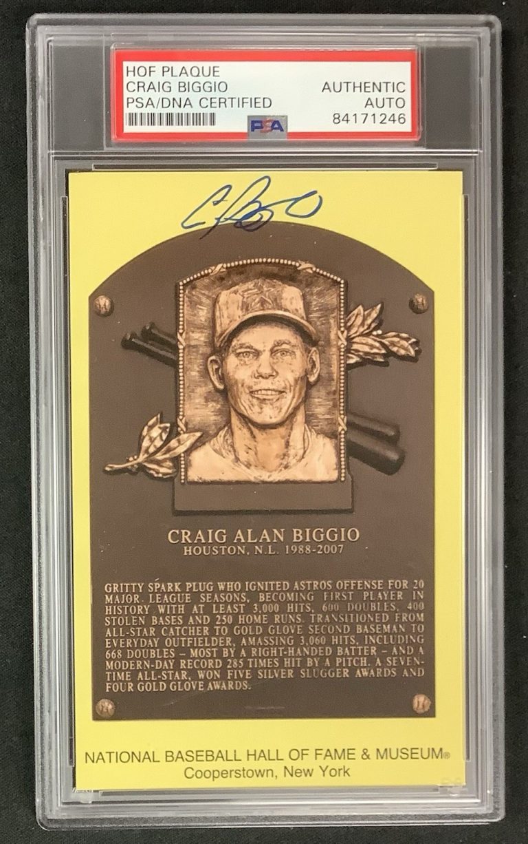 Craig Biggio Signed Gold HOF Plaque Postcard Yellow Astros Autograph PSA/DNA